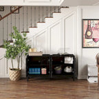 Buffet/meuble d'appoint ajouré, meuble de rangement d'entrée de 60,5 pouces, console multimédia à 4 portes