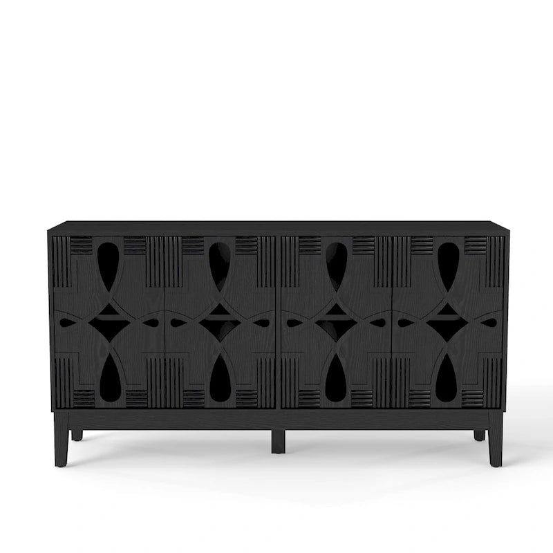 Buffet/meuble d'appoint ajouré, meuble de rangement d'entrée de 60,5 pouces, console multimédia à 4 portes