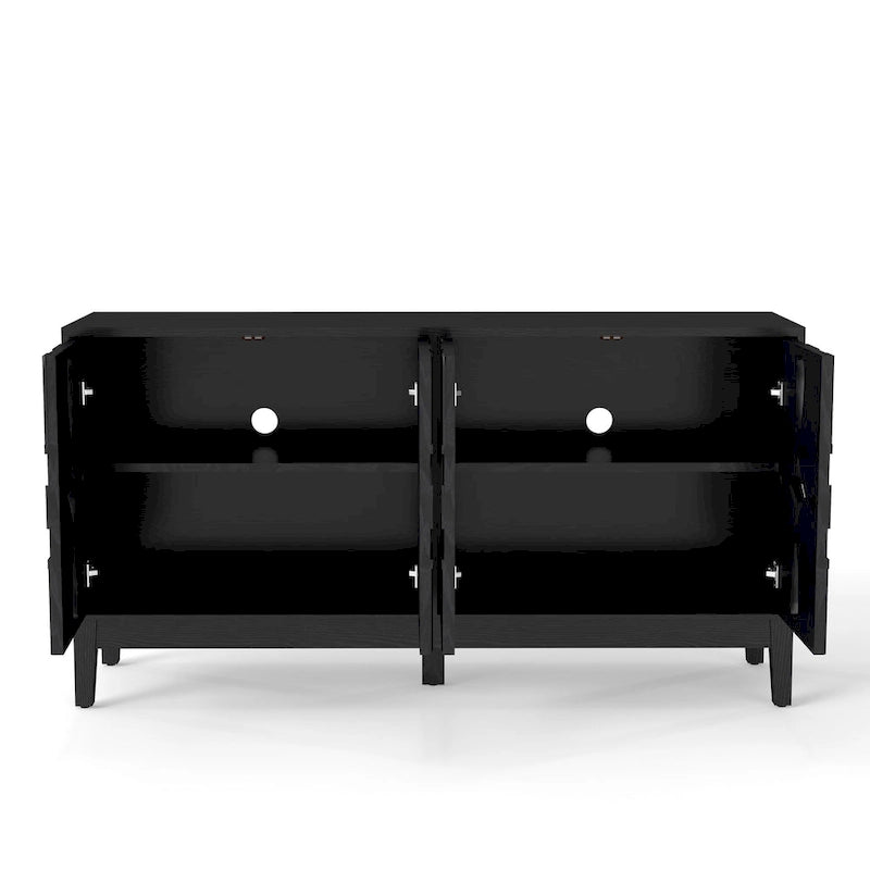 Buffet/meuble d'appoint ajouré, meuble de rangement d'entrée de 60,5 pouces, console multimédia à 4 portes