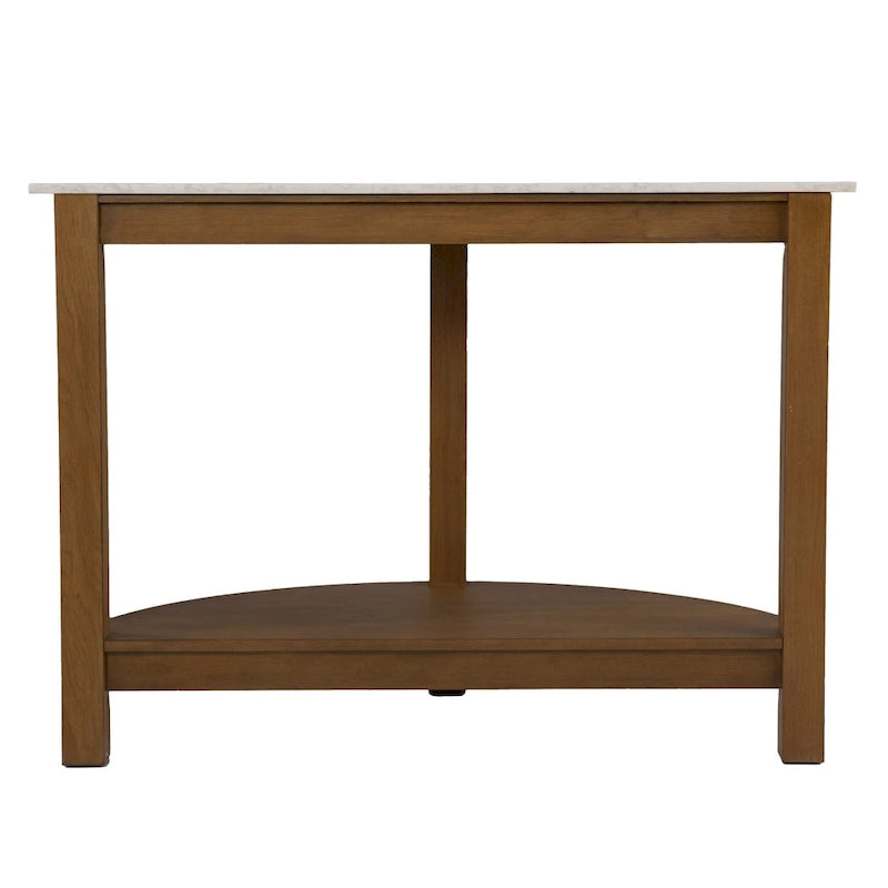 Console demi-cercle en faux marbre blanc avec étagère et base en bois - 41,75 cm L x 20 cm l x 30,25 cm H