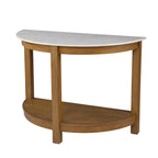 Console demi-cercle en faux marbre blanc avec étagère et base en bois - 41,75 cm L x 20 cm l x 30,25 cm H