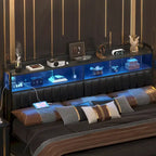 Upholstered Headboards with Charge Station and LED Light, Height Adjustable Head Board with Storage