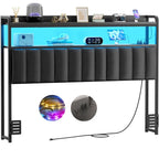 Têtes de lit rembourrées avec station de charge et lumière LED, tête de lit réglable en hauteur avec rangement