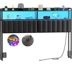 Têtes de lit rembourrées avec station de charge et lumière LED, tête de lit réglable en hauteur avec rangement