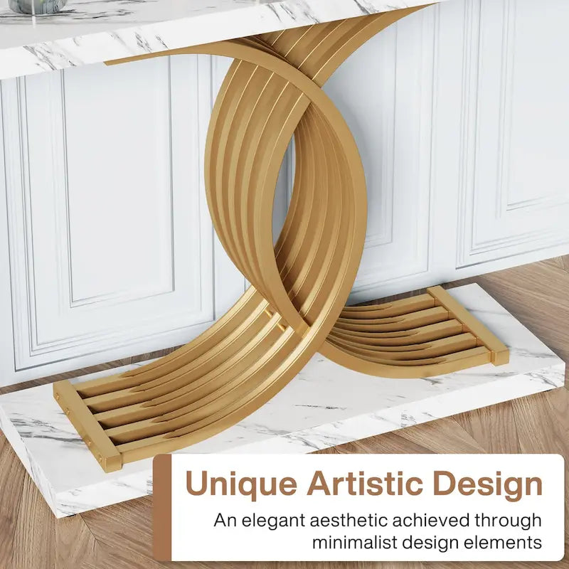 Table d'appoint moderne noire et dorée avec plateau en faux marbre, table de hall d'entrée en bois de 99 cm (39 pouces) avec pieds géométriques en métal.