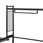 Lit de jour polyvalent avec bureau amovible, cadre de canapé-lit en métal avec grille métallique, étagères et porte-vêtements, sommier non requis