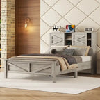 Lit plateforme de style campagnard avec double porte coulissante de style grange et station de recharge