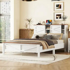 Farmhouse Platform Bed with Double Sliding Barn Door and Charging Station