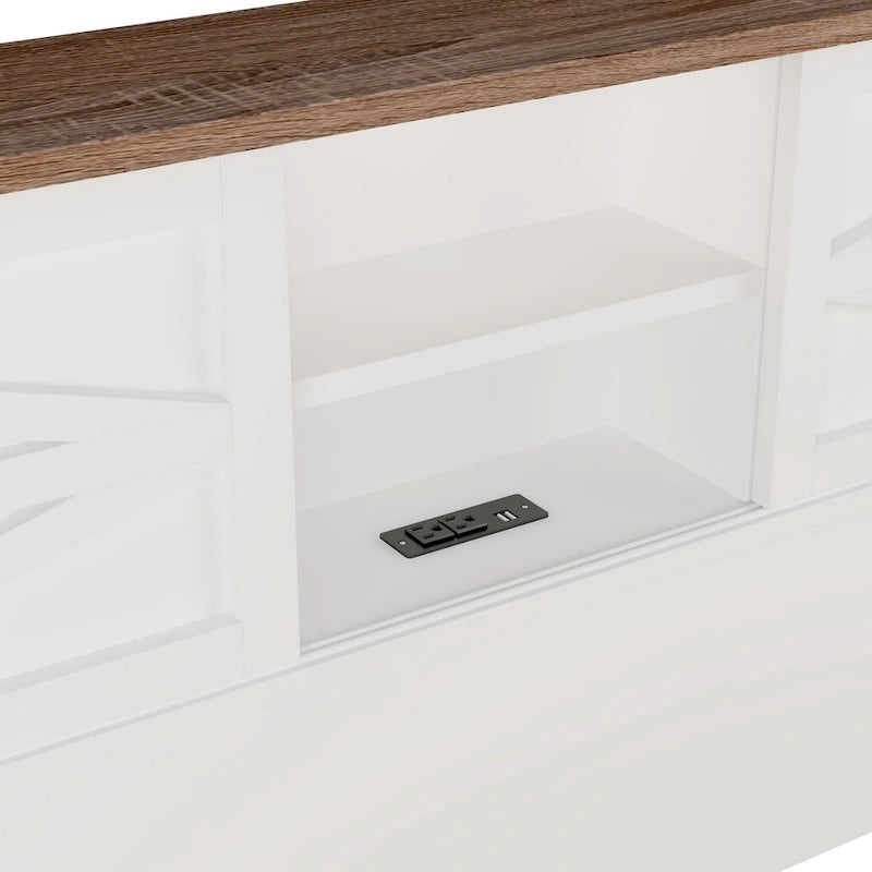 Lit plateforme de style campagnard avec double porte coulissante de style grange et station de recharge