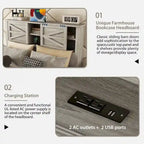 Lit plateforme de style campagnard avec double porte coulissante de style grange et station de recharge