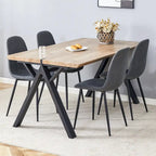 Ensemble de salle à manger moderne avec table rectangulaire noire en forme de A et chaises à dossier rond