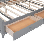 Lit double en bois gris avec armoire de rangement intégrée, étagère et tiroirs, ports USB