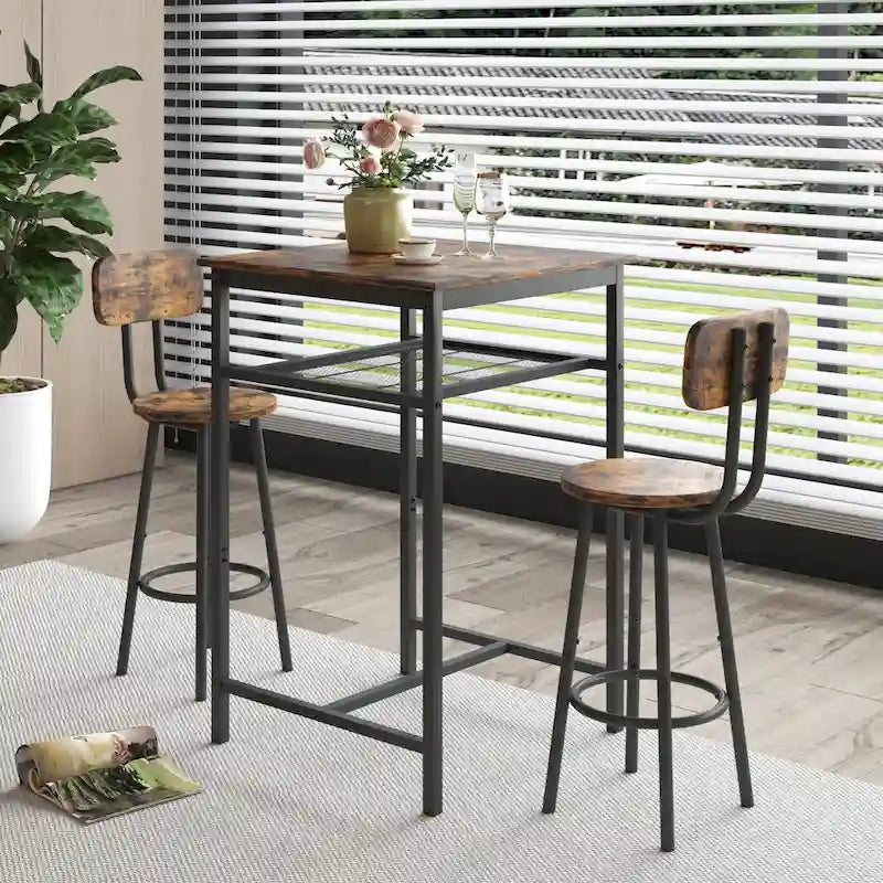 Ensemble de salle à manger moderne 3 pièces avec table carrée, cloison et 2 tabourets de bar
