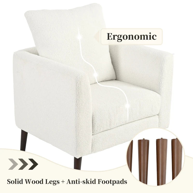 Fauteuil moderne rembourré de 68 cm avec pieds en bois massif et coussin lombaire