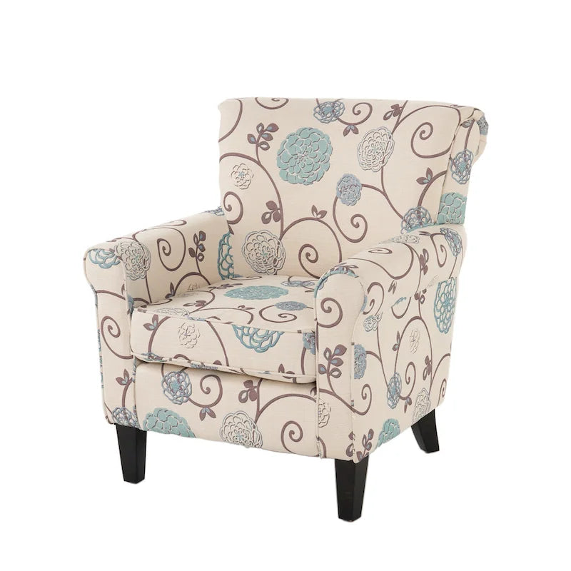Fauteuil club moderne blanc et bleu de 80,6 cm (31,75 po) avec pieds fuselés en bois de bouleau pour salon