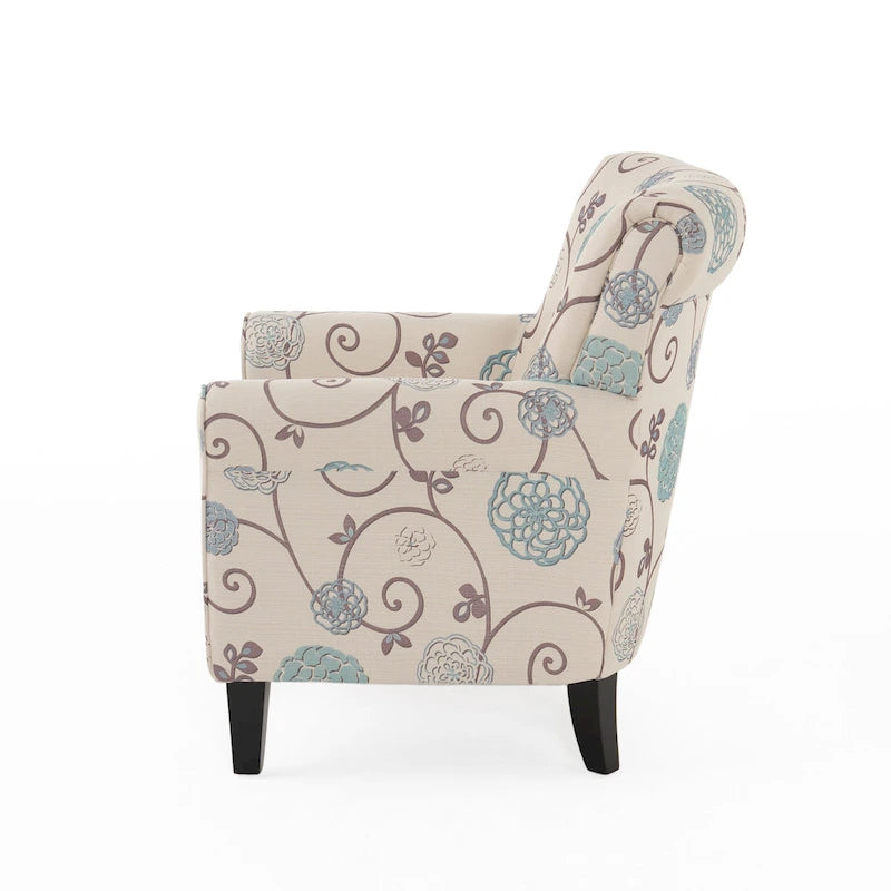 Fauteuil club moderne blanc et bleu de 80,6 cm (31,75 po) avec pieds fuselés en bois de bouleau pour salon