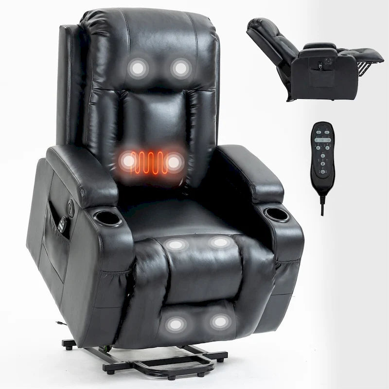 Black Power Lift Recliner with Massage, Heat & Heavy Duty Frame