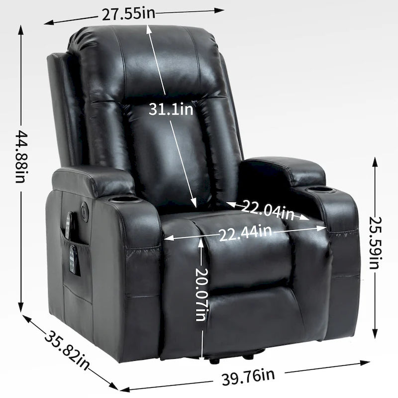 Fauteuil inclinable électrique noir avec massage, chauffage et structure robuste