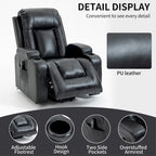 Fauteuil inclinable électrique noir avec massage, chauffage et structure robuste