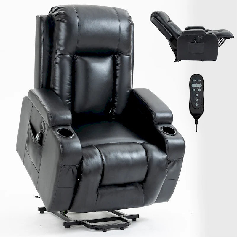 Fauteuil inclinable électrique noir avec massage, chauffage et structure robuste