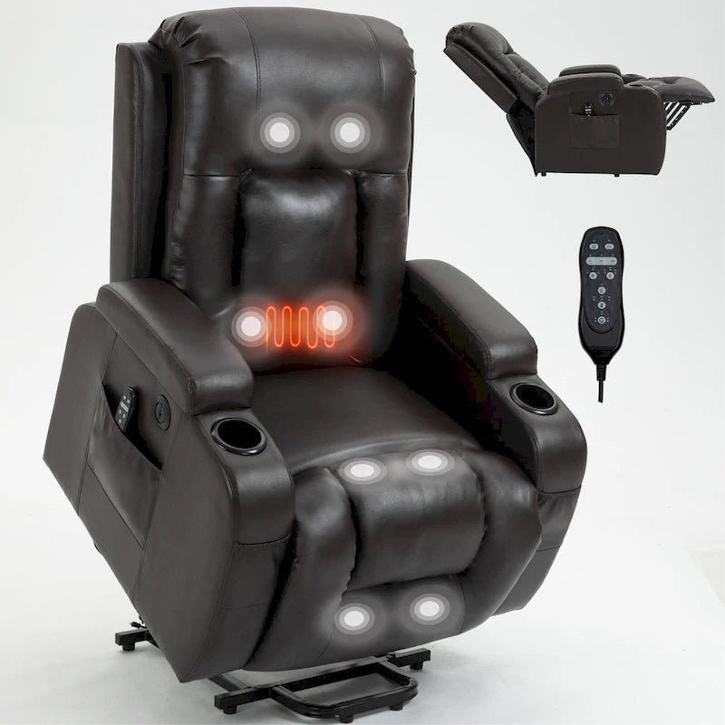 Fauteuil inclinable électrique noir avec massage, chauffage et structure robuste