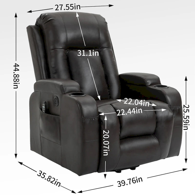 Fauteuil inclinable électrique noir avec massage, chauffage et structure robuste