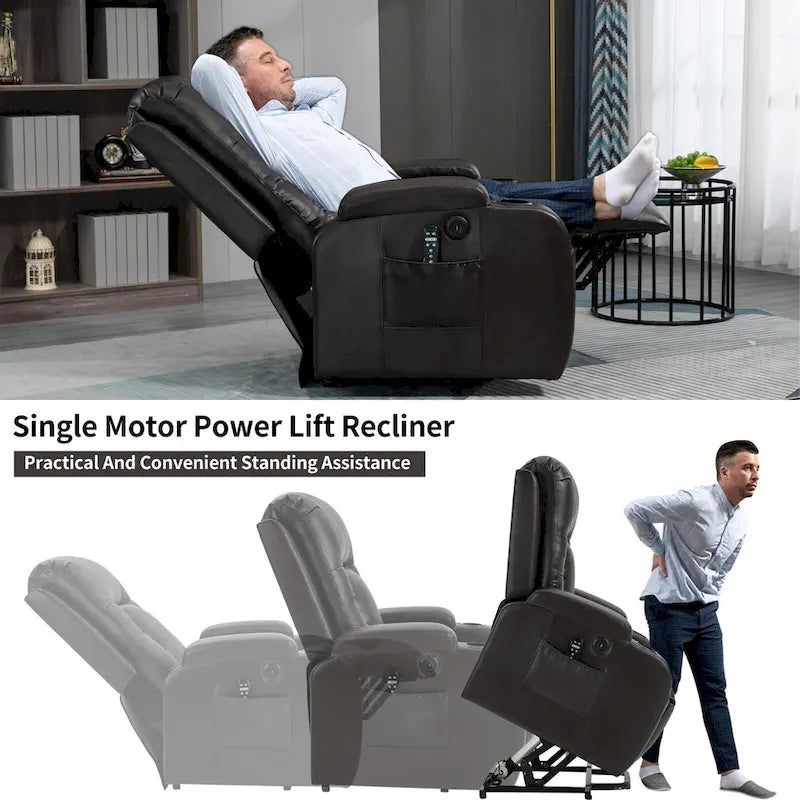 Fauteuil inclinable électrique noir avec massage, chauffage et structure robuste
