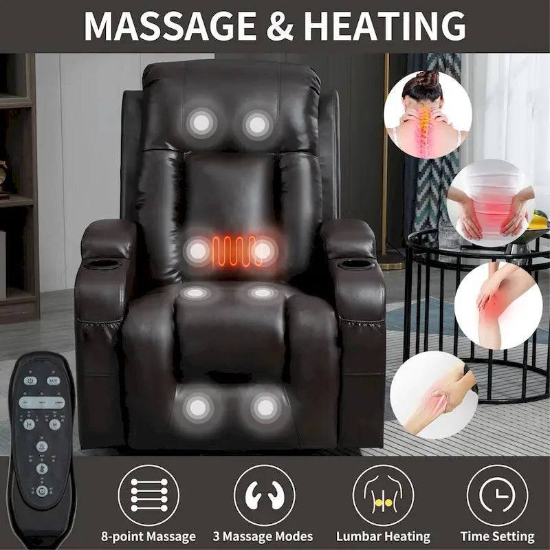 Fauteuil inclinable électrique noir avec massage, chauffage et structure robuste