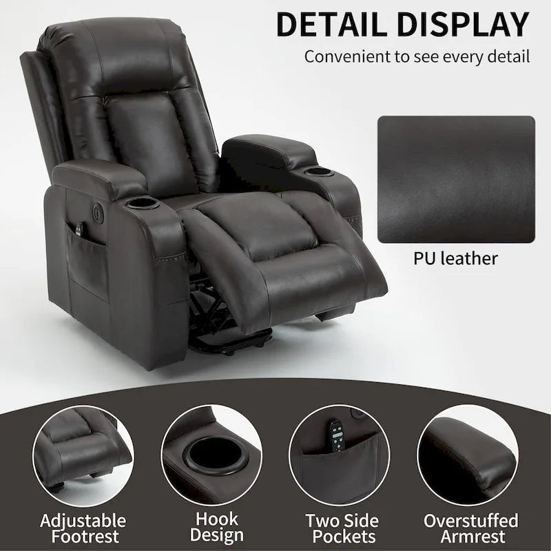 Fauteuil inclinable électrique noir avec massage, chauffage et structure robuste
