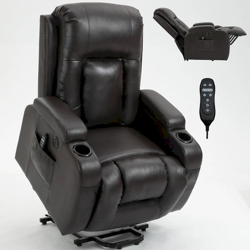 Fauteuil inclinable électrique noir avec massage, chauffage et structure robuste