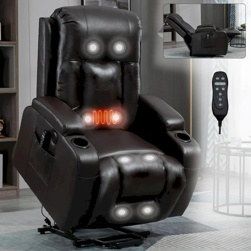 Fauteuil inclinable électrique noir avec massage, chauffage et structure robuste