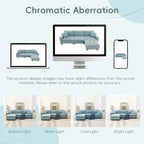 Canapé d'angle convertible 4 places en forme de L bleu 100 avec pouf amovible et coussins assortis, idéal pour le salon