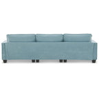 Canapé d'angle convertible 4 places en forme de L bleu 100 avec pouf amovible et coussins assortis, idéal pour le salon