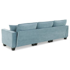Canapé d'angle convertible 4 places en forme de L bleu 100 avec pouf amovible et coussins assortis, idéal pour le salon