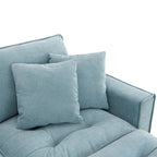 Canapé d'angle convertible 4 places en forme de L bleu 100 avec pouf amovible et coussins assortis, idéal pour le salon