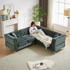 Green 81.5 Chenille L-Shaped 5-Seat Sofa