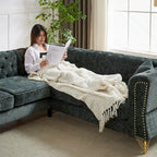 Canapé d'angle 5 places en chenille verte 81,5