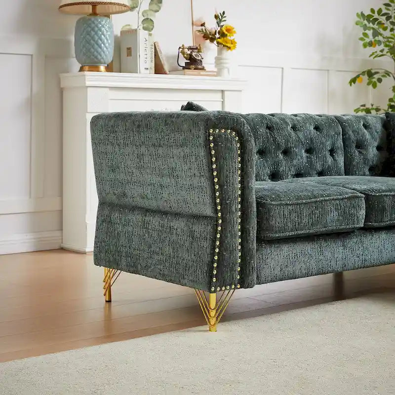 Canapé d'angle 5 places en chenille verte 81,5