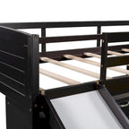 Lit mezzanine bas en pin pour deux personnes avec placards, étagères et toboggan