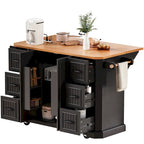 Îlot de cuisine extensible à abattants, chariot de cuisine sur 4 roues avec prise électrique, table îlot mobile avec 2 portes et 6 tiroirs