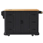Îlot de cuisine extensible à abattants, chariot de cuisine sur 4 roues avec prise électrique, table îlot mobile avec 2 portes et 6 tiroirs