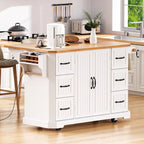 Îlot de cuisine extensible à abattants, chariot de cuisine sur 4 roues avec prise électrique, table îlot mobile avec 2 portes et 6 tiroirs