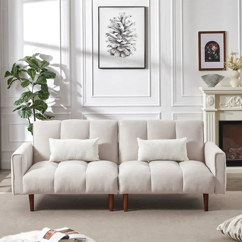 Canapé-lit futon convertible avec positions réglables et pieds en bois