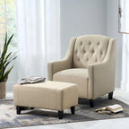 Fauteuil club Elaine en tissu capitonné beige clair avec repose-pieds, par Christopher Knight Home