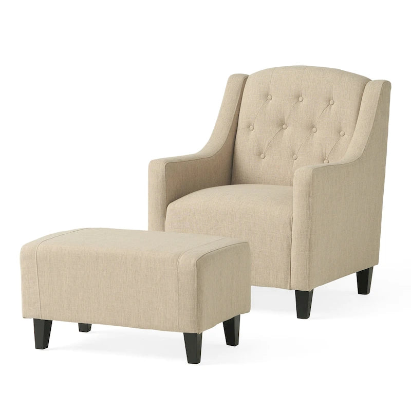 Fauteuil club Elaine en tissu capitonné beige clair avec repose-pieds, par Christopher Knight Home