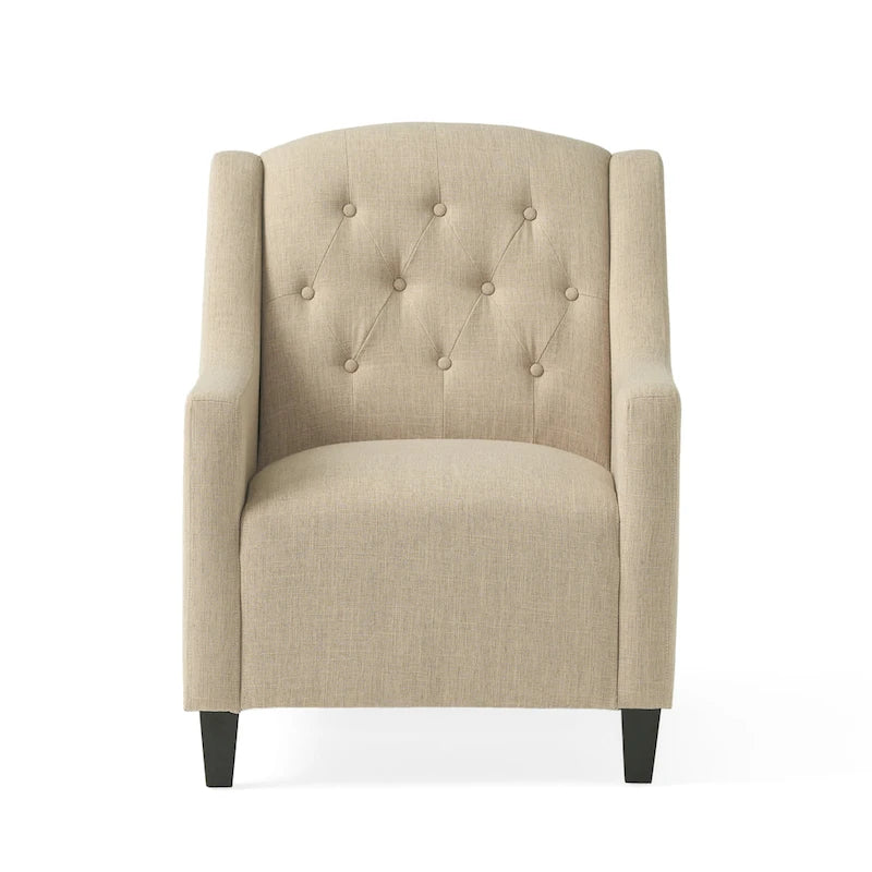 Fauteuil club Elaine en tissu capitonné beige clair avec repose-pieds, par Christopher Knight Home