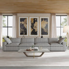 Canapé d'angle moderne en lin, 160,6 pouces, avec plusieurs coussins.