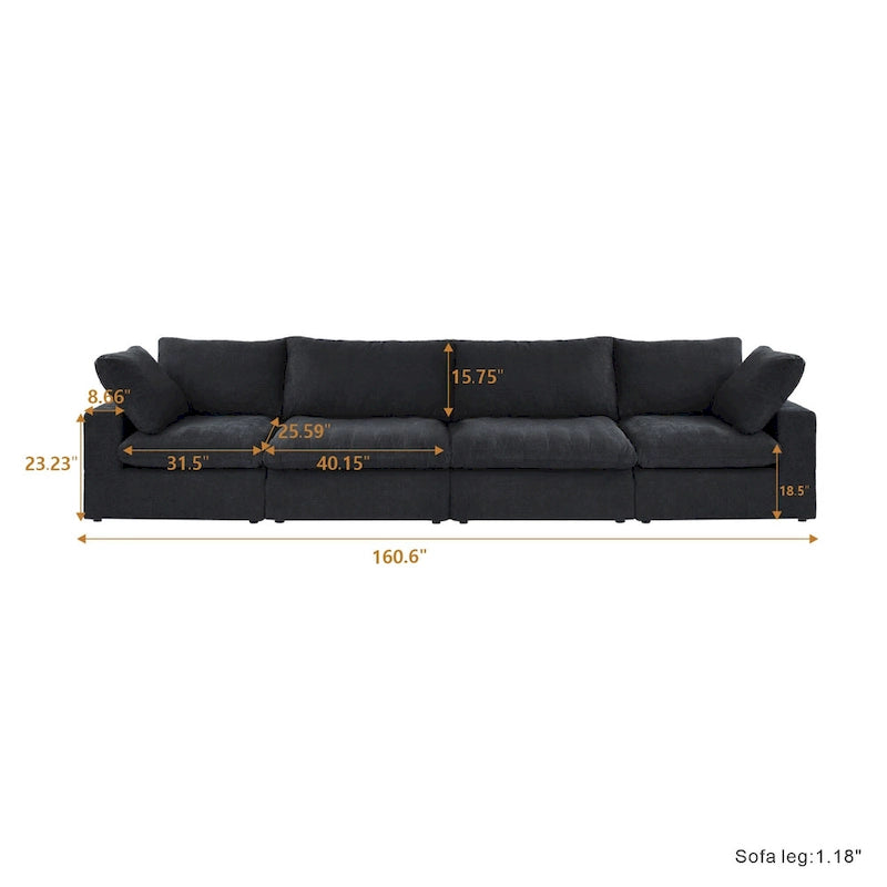 Canapé d'angle moderne en lin, 160,6 pouces, avec plusieurs coussins.