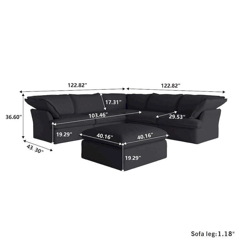 Canapés d'angle sectionnels rembourrés 6 pièces