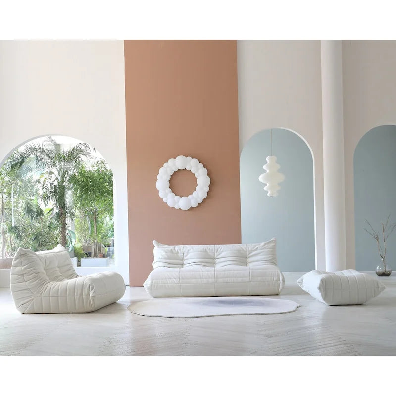 Canapé de sol en velours Teddy, canapé confortable avec soutien dorsal et pouf